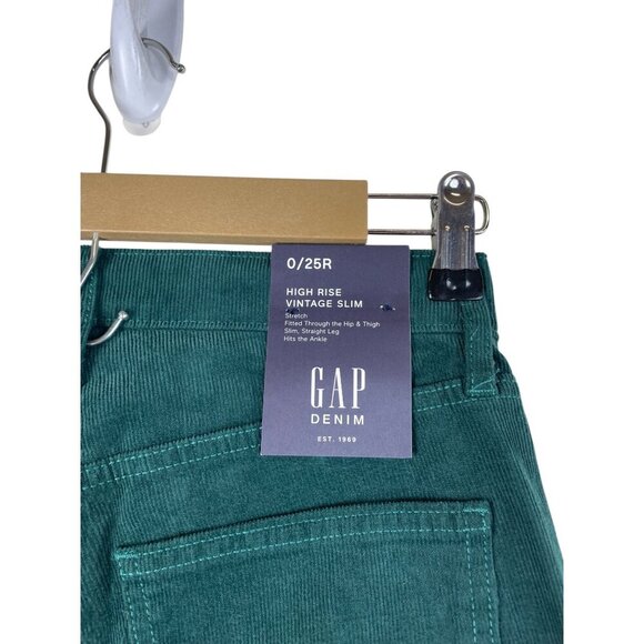 Gap Corduroy Vintage High Rise Slim Green 0/25 - Picture 8 of 11
